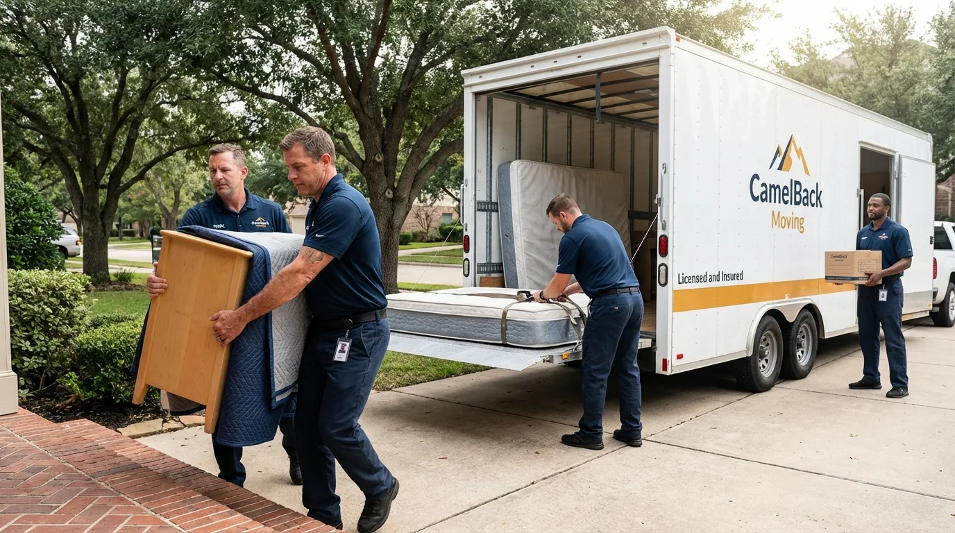 Crew loading residential truck for cross-state move from Manchester, GA